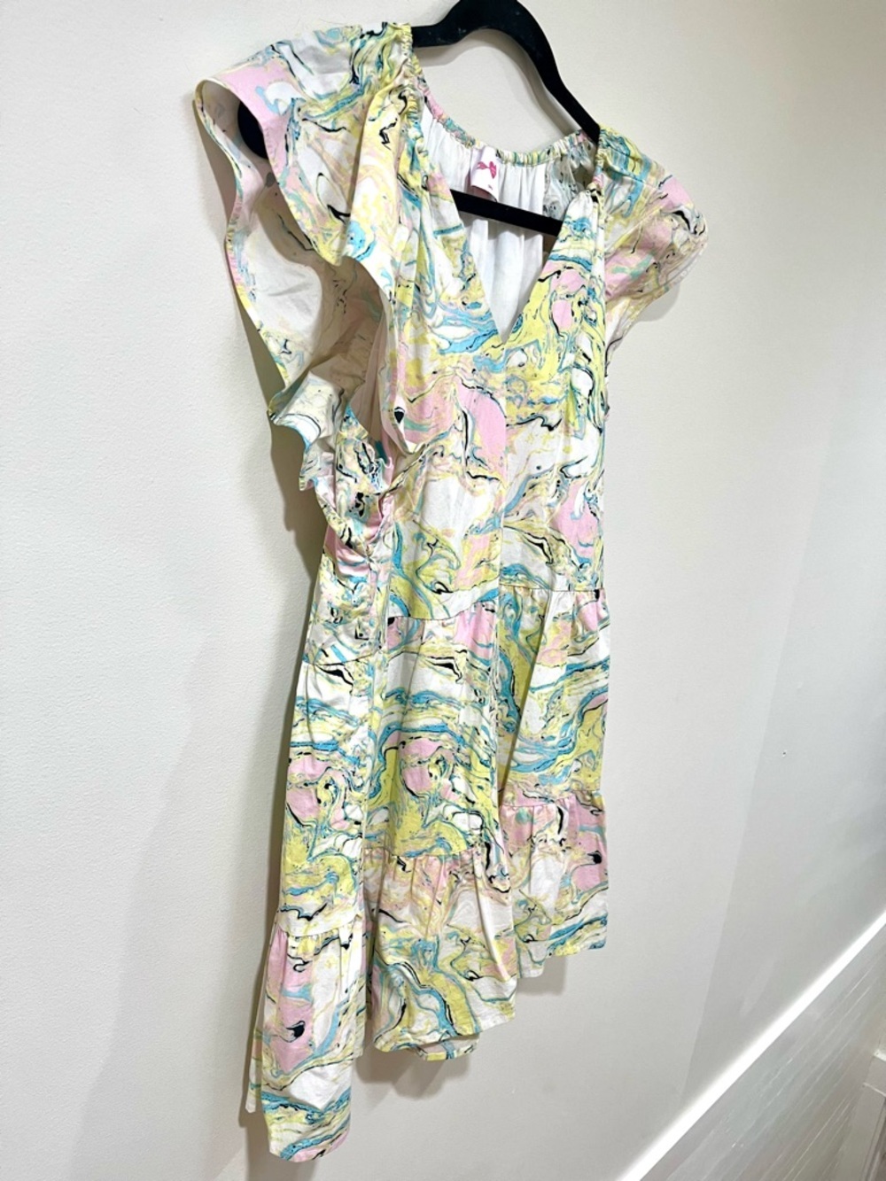 BuddyLove Ronnie Ruffle Sleeve Short Dress - Citron Marble size Small - Picture 6 of 10